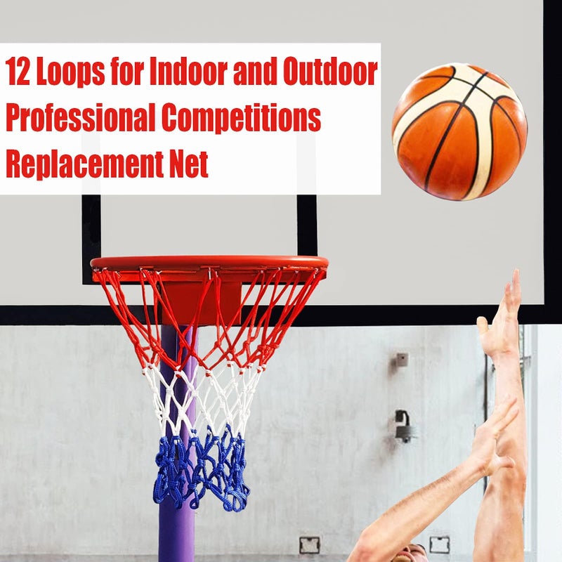 NEIJIANG Basketball Net Replacement,2023 Upgrade Thick Professional Basketball Nets Heavy Duty Outdoor,All Weather Anti Whip Color Never Fade -12 Loops(Red White Blue) - Image 4